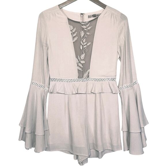FOR LOVE AND LEMONS Women’s Emilia Ivory Long Sleeve Romper Small - Picture 2 of 5